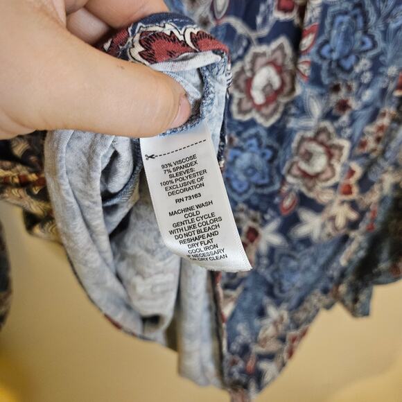 Cupio Size Medium M Boho Tunic Top Blouse Blue Floral Flower Viscose Oversized - Picture 7 of 10